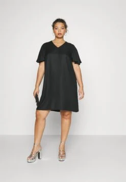 ONLY CARMAKOMA Carchantal V Neck Knee Dress - Jurk - Black -Mode Kledingwinkel 00417cac16b049ff83d59fe5e3801766