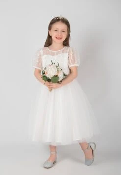 Girl Lace Tulle First Communion Bubble Sleeve Dress - Galajurk - White -Mode Kledingwinkel 1186b618c793462995639314f392e382