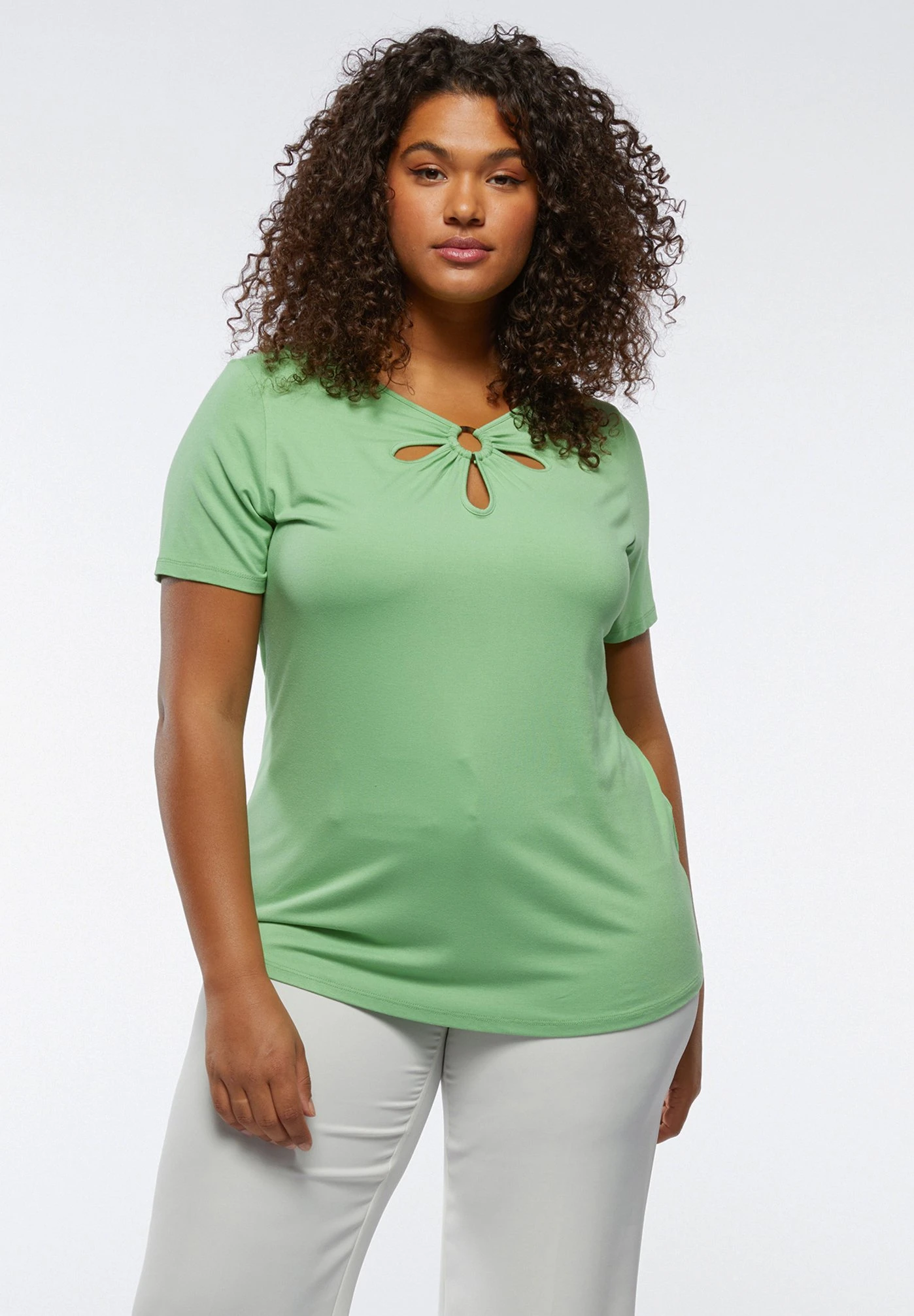 Mit Ring Und Öffnungen In Blütenblatt Optik - T-Shirt Print - Verde Acqua 3 Mit Ring Und Öffnungen In Blütenblatt Optik - T-Shirt Print - Verde Acqua