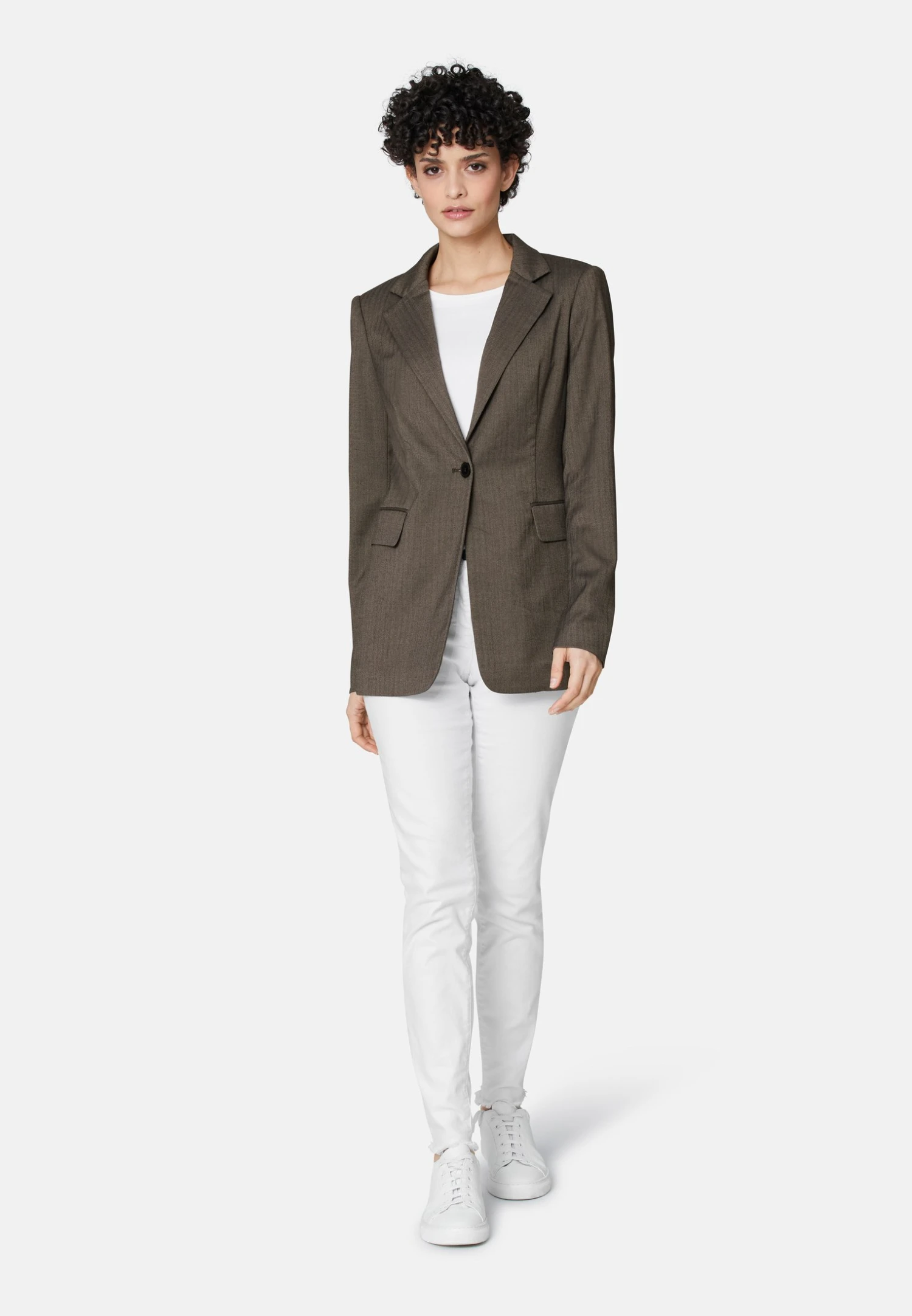 Mit Klassischem Fischgrat-Dessin - Blazer - Taupegrau Schwarz 4 Mit Klassischem Fischgrat-Dessin - Blazer - Taupegrau Schwarz - Afbeelding 2