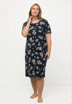 Ulla Popken De Nuit Motif Cachemire À Col En V Manches Courtes Et C - Nachtjapon - Marine