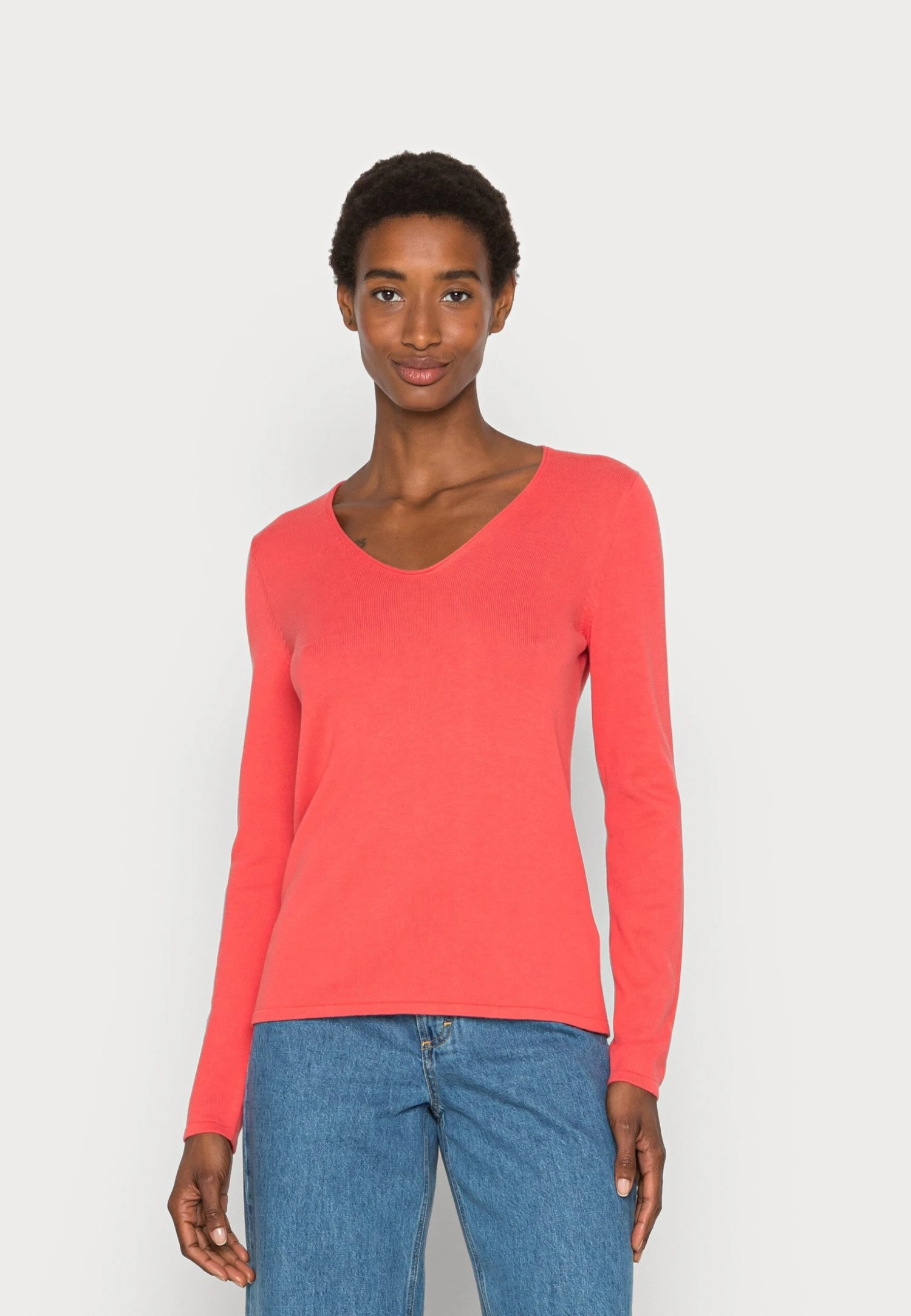 Tom Tailor Basic V Neck - Trui - Smooth Papaya Red 3 Tom Tailor Basic V Neck - Trui - Smooth Papaya Red
