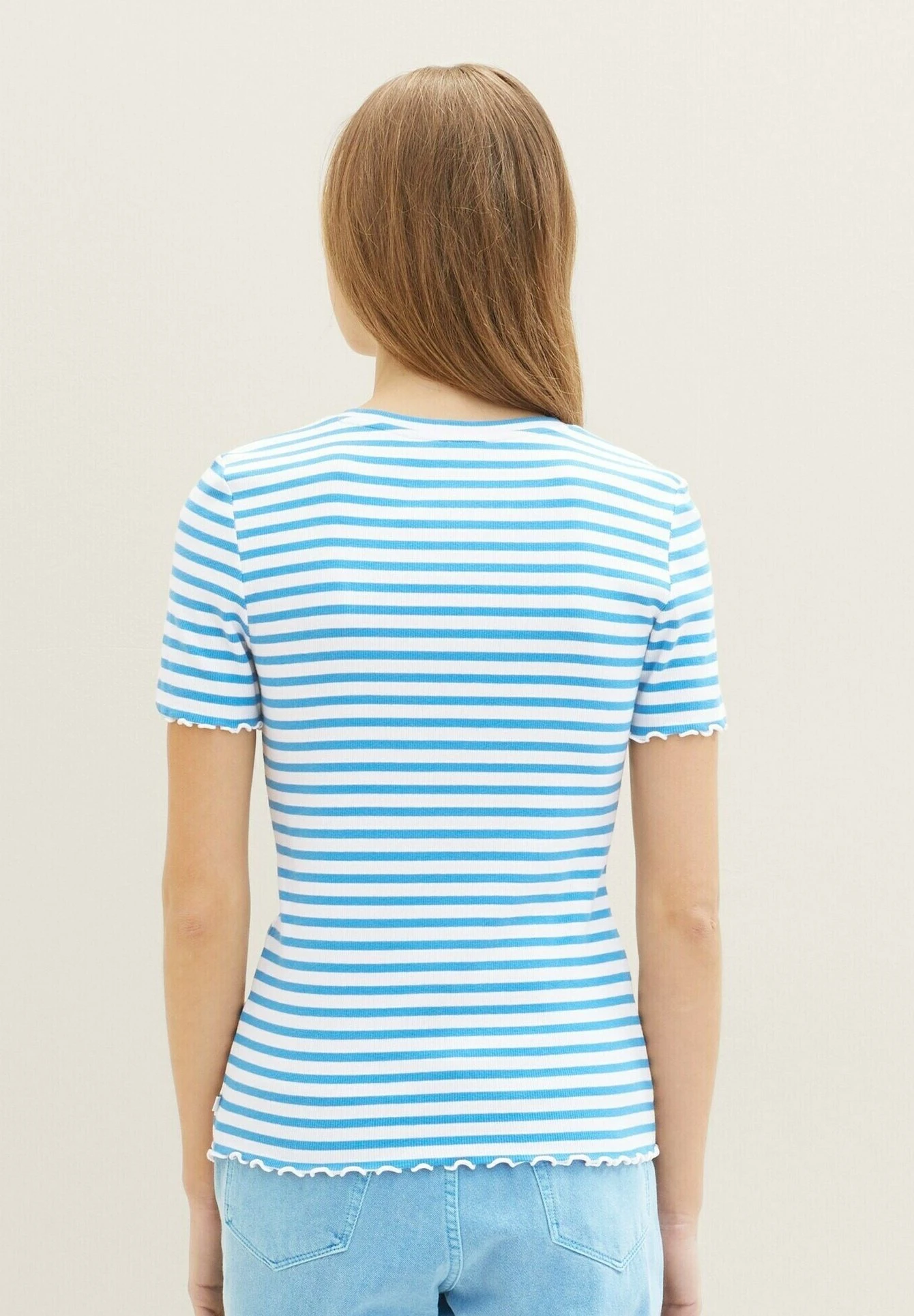 TOM TAILOR Denim Mit Streifen - T-Shirt Print - White Mid Blue Stripe 5 TOM TAILOR Denim Mit Streifen - T-Shirt Print - White Mid Blue Stripe - Afbeelding 3