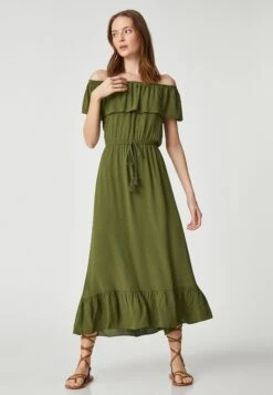 Koton Midi Off The Shoulder Voluminous Drawstring - Jurk - Khaki
