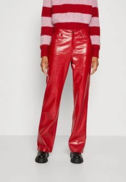 COLOURFUL REBEL Russy Croco 5 Pocket High Waist Pants - Broek - Red