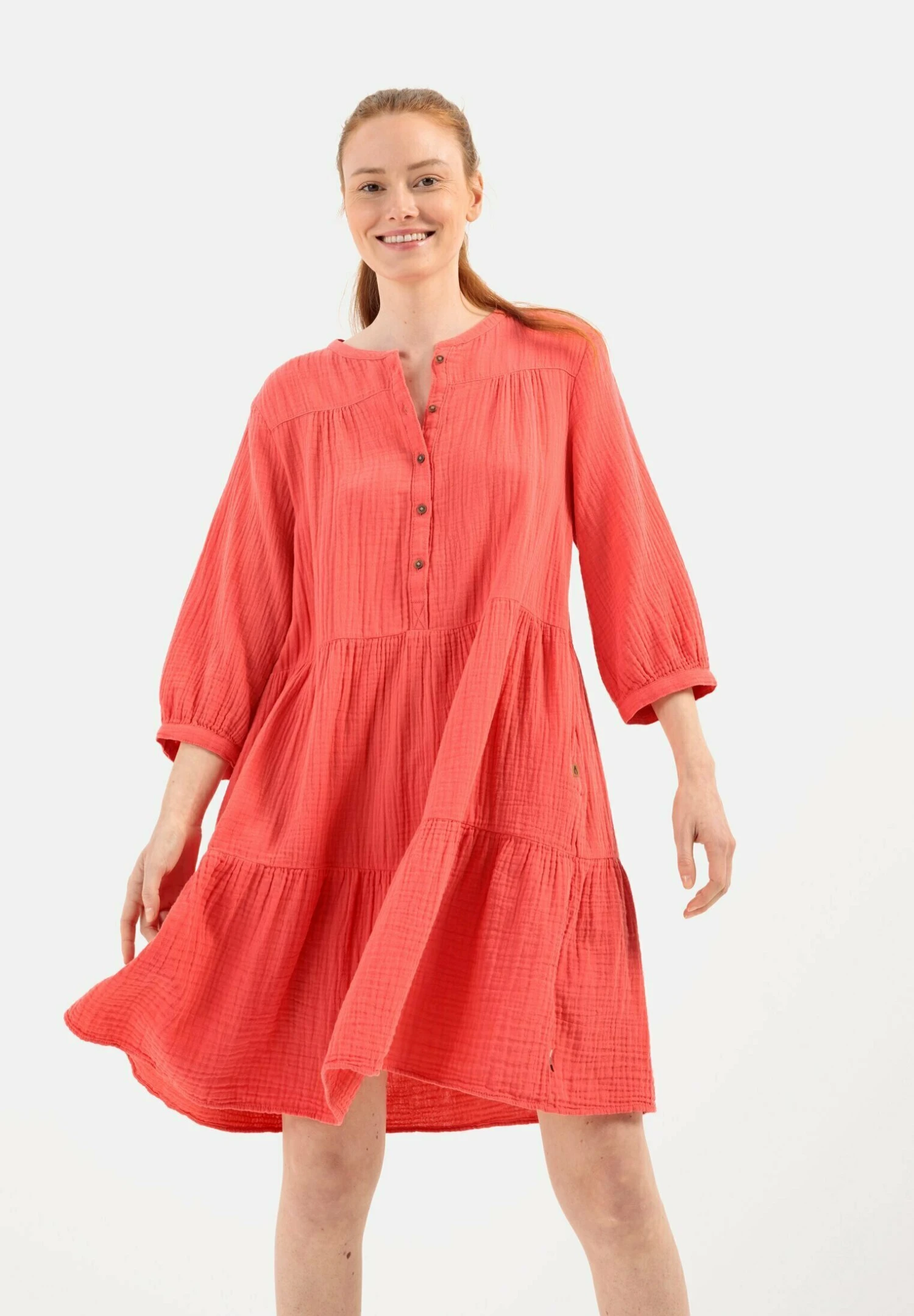 Camel Active Musselin Stufen Mit Knopfleiste - Jurk - Coral 3 Camel Active Musselin Stufen Mit Knopfleiste - Jurk - Coral