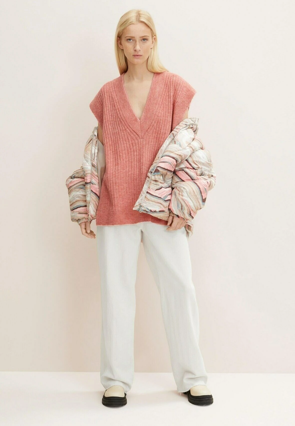 TOM TAILOR Denim T-Shirt Basic - Peach Pink Melange 4 TOM TAILOR Denim T-Shirt Basic - Peach Pink Melange - Afbeelding 2