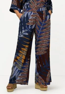 Ulla Popken Bedruckt Weites Bein Elastikbund - Broek - Dunkelblau