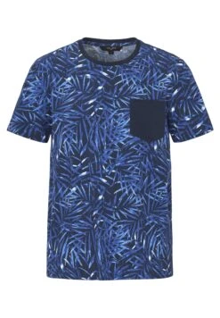 With Chest Pocket - T-Shirt Print - Navy Patterned/Blue -Mode Kledingwinkel 6479d2e5c86b48baa5f6a54c18880399