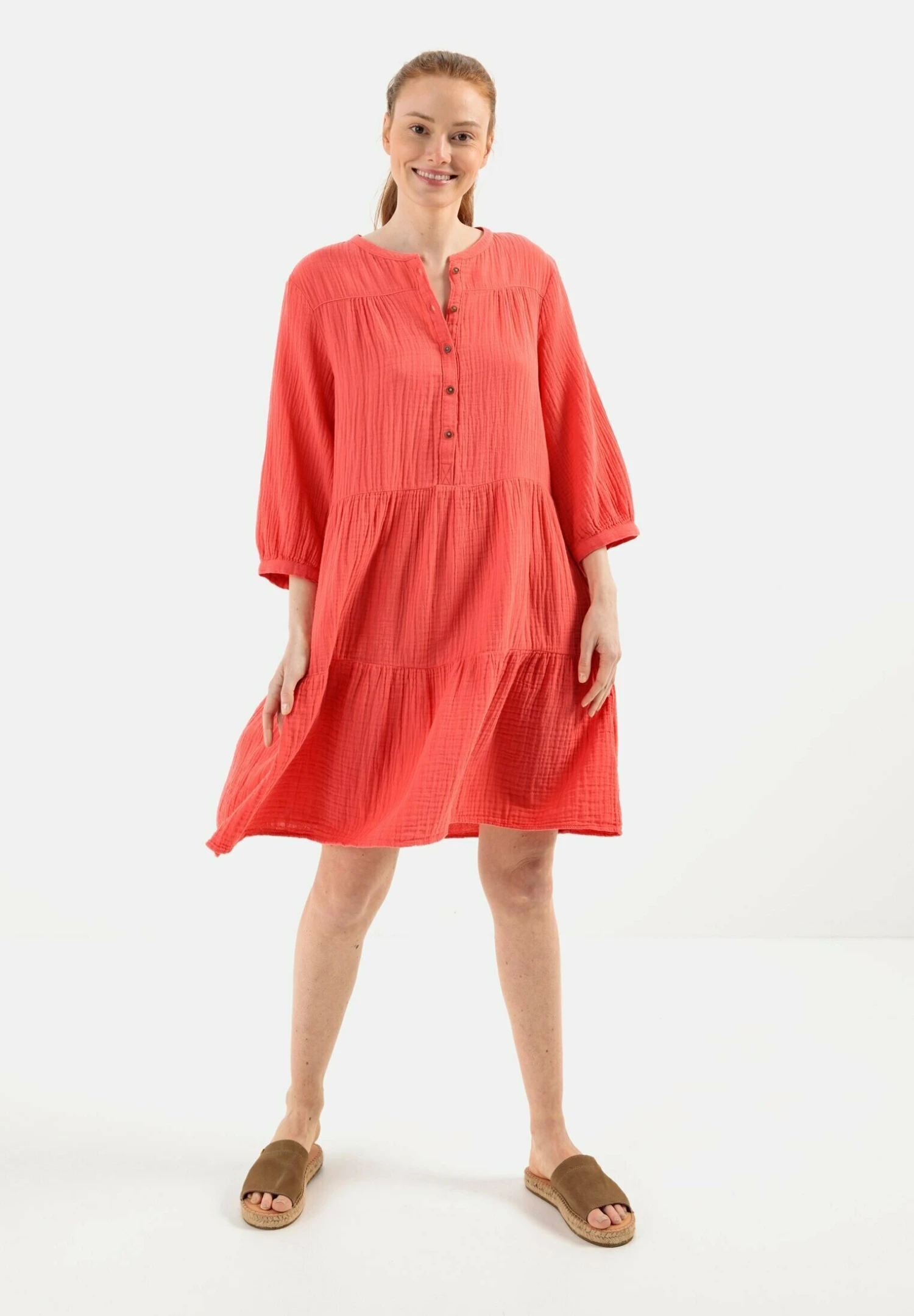 Camel Active Musselin Stufen Mit Knopfleiste - Jurk - Coral 4 Camel Active Musselin Stufen Mit Knopfleiste - Jurk - Coral - Afbeelding 2