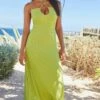 Next Strappy Midi Halter Standard - Jurk - Lime Green Ribbed