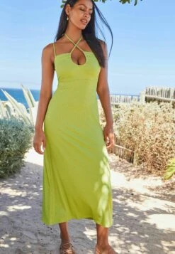 Next Strappy Midi Halter Standard - Jurk - Lime Green Ribbed