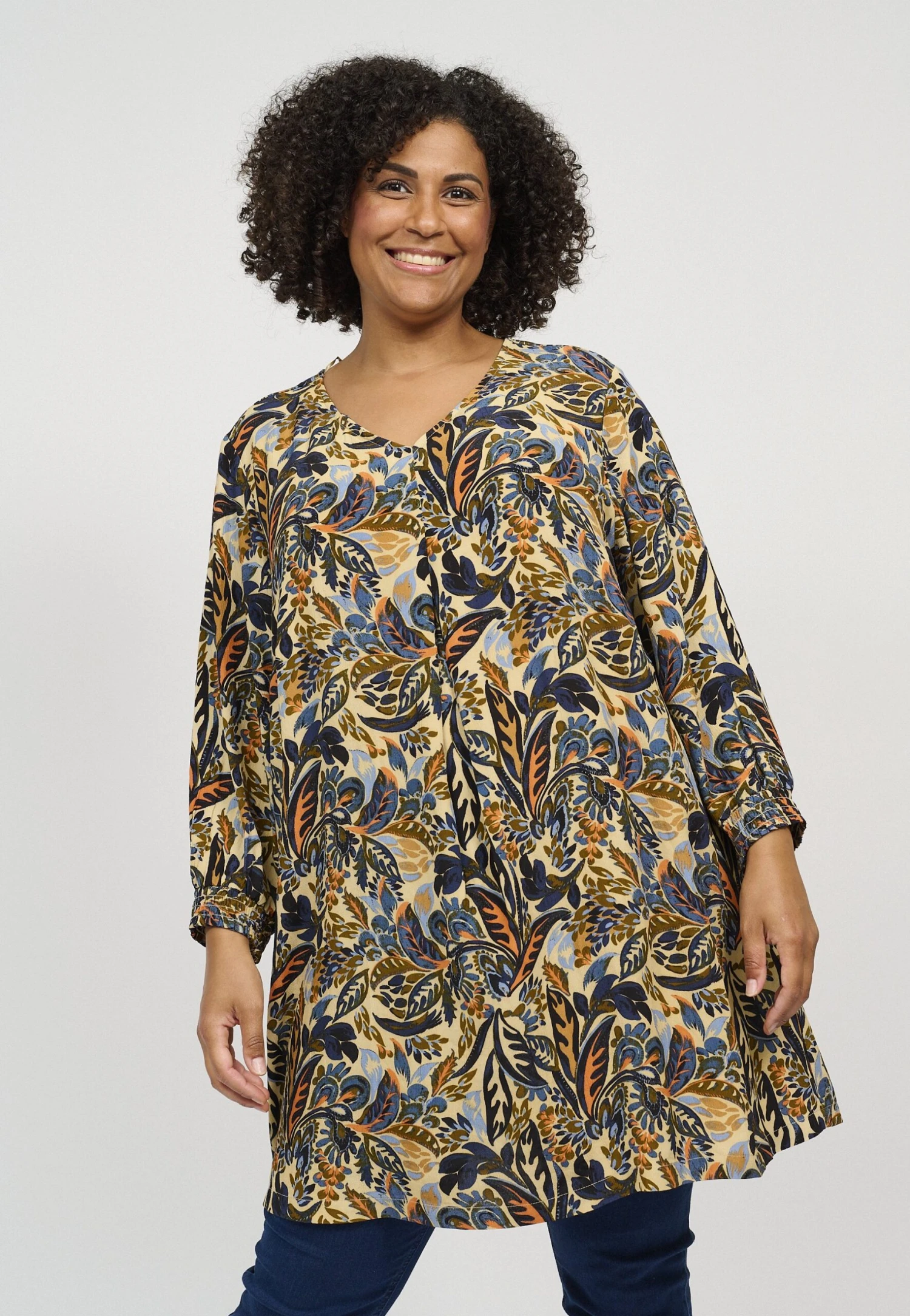 Floral Print - 3/4 Sleeves - Tuniek - Dark Sand 3 Floral Print - 3/4 Sleeves - Tuniek - Dark Sand