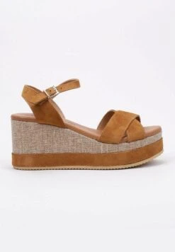 Loranda - Sandalen Met Sleehak - Camel -Mode Kledingwinkel 73fd519df5104f32bc142569eca4ac0a
