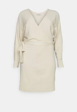 Wrap V Ausschnitt Mini Strickkleid Mit Gürtel - Gebreide Jurk - Off White -Mode Kledingwinkel 75c062e6c6ce4e9e9a09e661eef8fc72