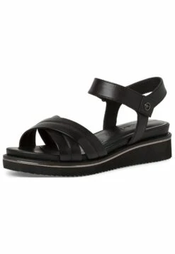 Tamaris Sandalen Met Sleehak - Black Leather -Mode Kledingwinkel 76407380865044b89a7631438bed401c