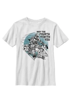 Star Wars: Mandalorian We Mobbin - T-Shirt Print - White