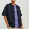 Jack & Jones Kurzarm Seersucker Freizeit - Overhemd - Navy Blazer -Mode Kledingwinkel 84f1326149a946f6805189aac3ad8bef