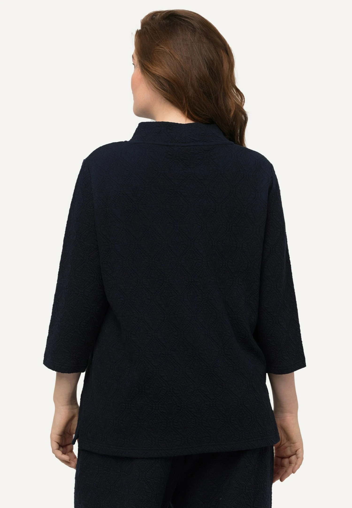 Ulla Popken Struktur Stehkragen 3/4 Arm - Sweater - Marine 4 Ulla Popken Struktur Stehkragen 3/4 Arm - Sweater - Marine - Afbeelding 2