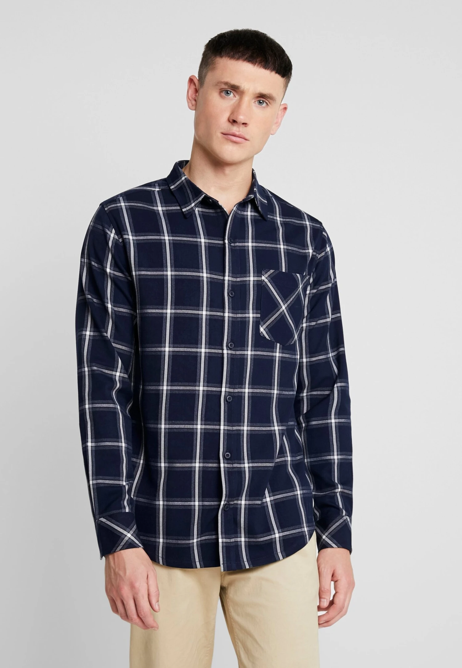 URBAN CLASSICS Basic Check - Overhemd - Navy/White 3 URBAN CLASSICS Basic Check - Overhemd - Navy/White