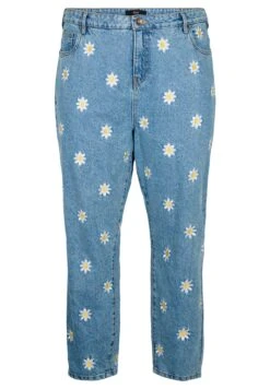 Zizzi Mille With Embroidered Flowers - Straight Leg Jeans - Light Blue Flower -Mode Kledingwinkel 9804c3a24c944e839a2cfa781199d23c