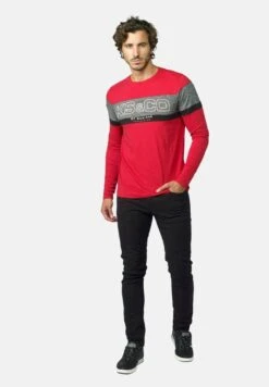 Koroshi Contrast Cut - Longsleeve - Rojo Red -Mode Kledingwinkel 98092bdc3507434e98e1e16ace701b37
