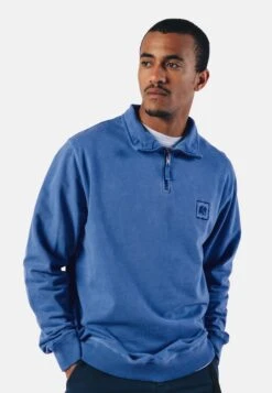 Sauce Loopback Pigment Half Zip- Sweater - Blue