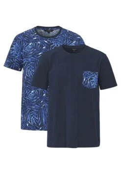 With Chest Pocket - T-Shirt Print - Navy Patterned/Blue