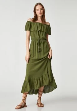Koton Midi Off The Shoulder Voluminous Drawstring - Jurk - Khaki -Mode Kledingwinkel 9d1046607b5640c7af2ba7fd318efeaf