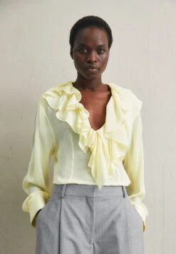 Victoria Beckham Deep V Ruffle Blouse - Blouse - Lemon