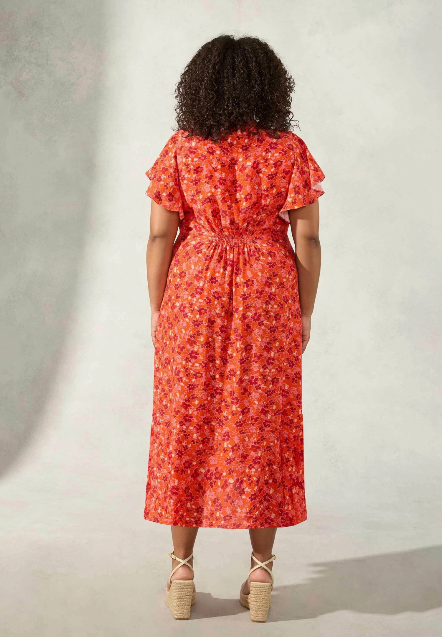 Floral Flutter Sleeve- Jurk - Red 4 Floral Flutter Sleeve- Jurk - Red - Afbeelding 2