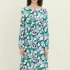 Tom Tailor With Smocking Detail - Jurk - Green Flower Design -Mode Kledingwinkel b395343d2af84ff6ad7505054e40cd99
