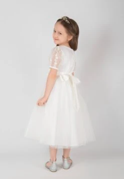 Girl Lace Tulle First Communion Bubble Sleeve Dress - Galajurk - White -Mode Kledingwinkel b92cca4599684489a0bb288fa09fcce5