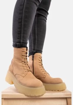 Karen - Enkellaarsjes Met Plateauzool - Camel