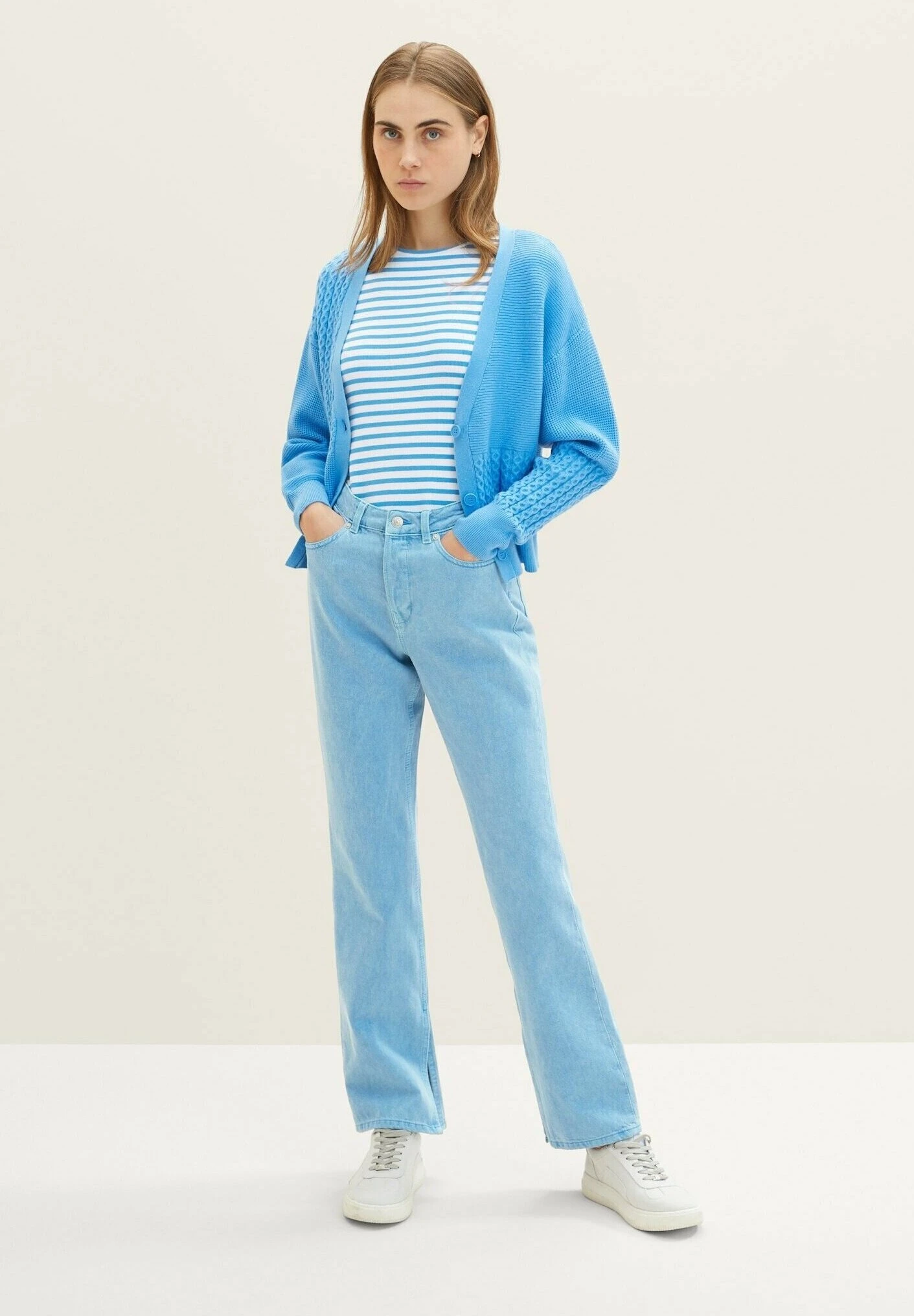 TOM TAILOR Denim Mit Streifen - T-Shirt Print - White Mid Blue Stripe 4 TOM TAILOR Denim Mit Streifen - T-Shirt Print - White Mid Blue Stripe - Afbeelding 2