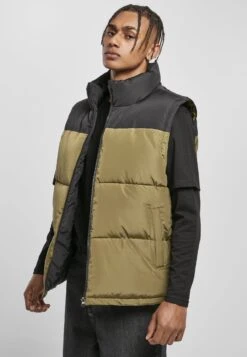 URBAN CLASSICS Block Puffer Vest - Bodywarmer - Black/Tiniolive