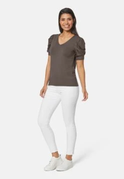 Mit Schulterbetonung - T-Shirt Print - Mandel -Mode Kledingwinkel d30705e2ba26455395b0230673bdb674