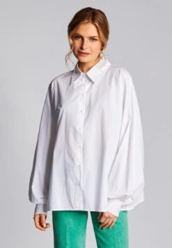 Rich&royal Organic Oversized Bluse Mit Fledermausärmeln - Overhemdblouse - White