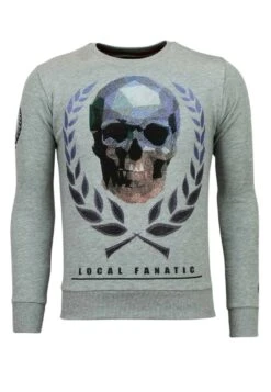 Doodskop Skull Rhinestone - Sweater - Grijs